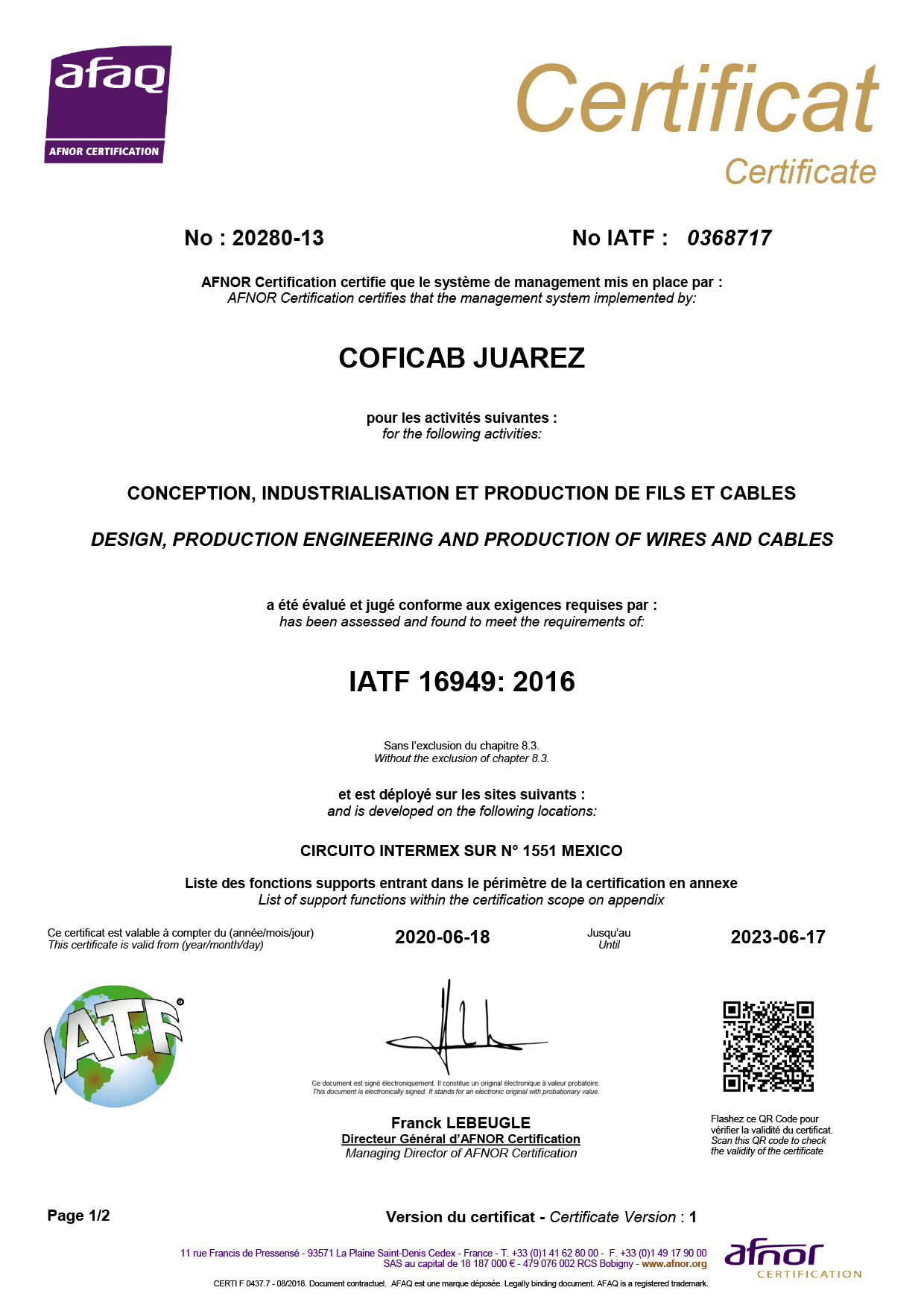 CERTI F 0437 Certificat IATF 16949