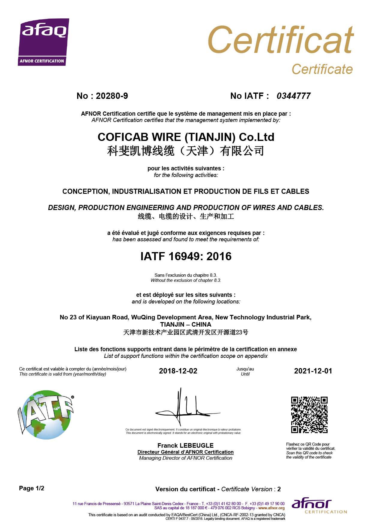 CERTI F 0437 Certificat IATF 16949